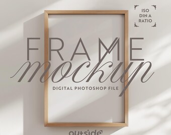 DIN A Vertical Frame Mockup, Wooden Frame on Wall Template for Photoshop, PSD Mockup for Prints & Artwork, Digital Frame Display Mockup