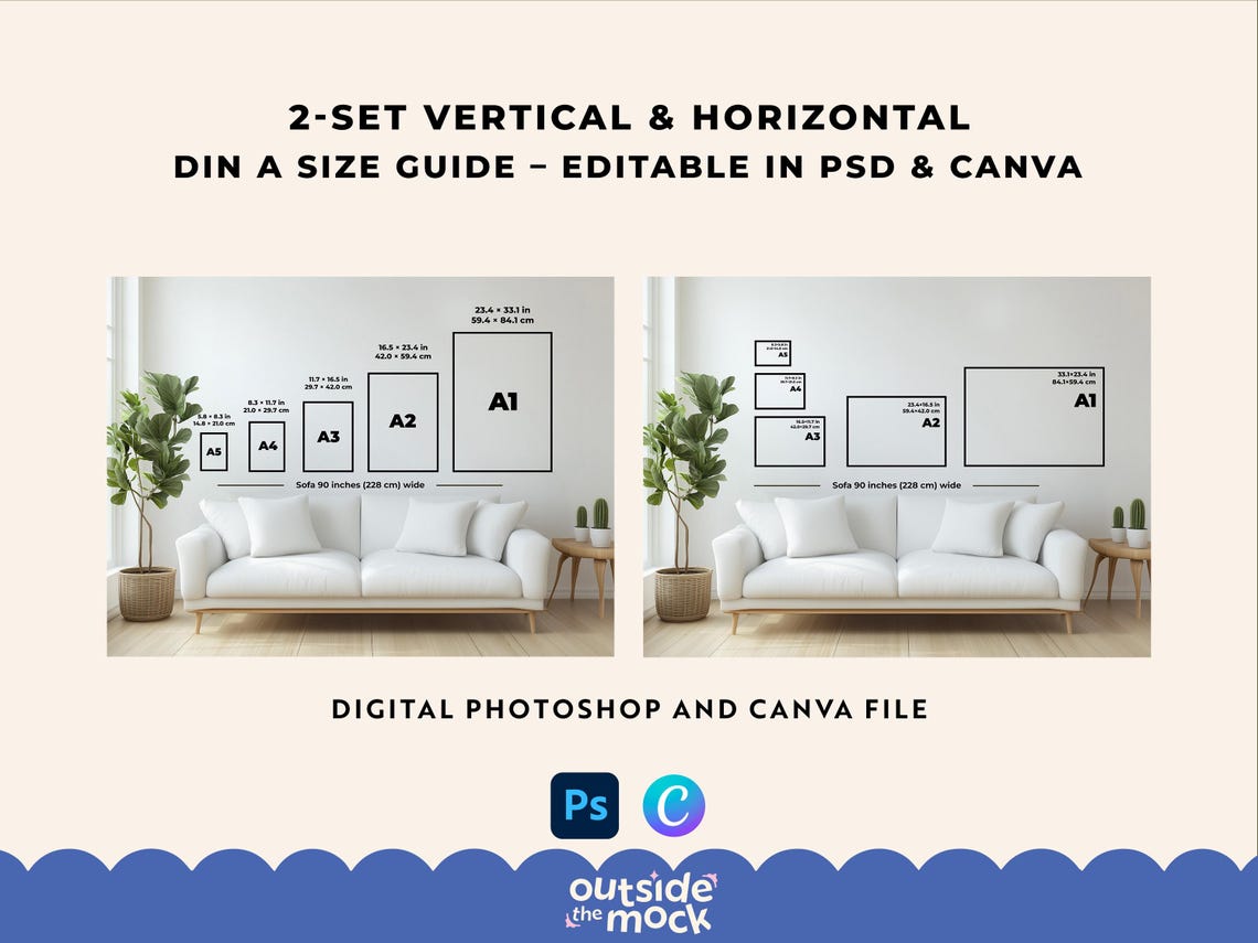 DIN A Frame Size Guide Bundle A1 to A5 Vertical & Horizontal Wall Art ...