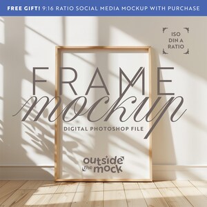 DIN A Vertical Frame Mockup, High-Resolution PSD Wooden Frame, Photoshop Template for Prints & Artwork, Digital Display