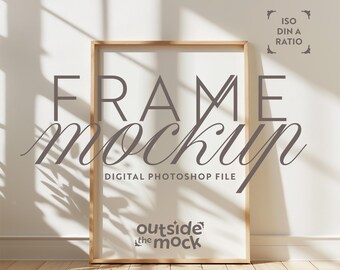 DIN A Vertical Frame Mockup, High-Resolution PSD Wooden Frame, Photoshop Template for Prints & Artwork, Digital Display
