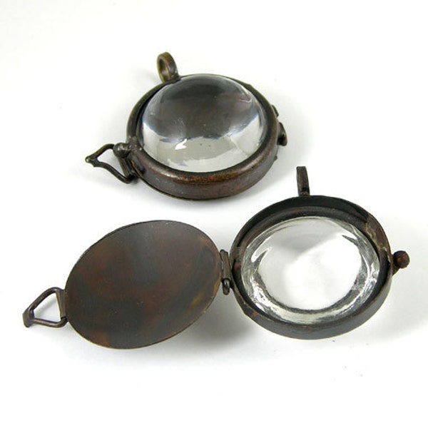 Glass Bubble Pendant Locket - Antiqued Copper