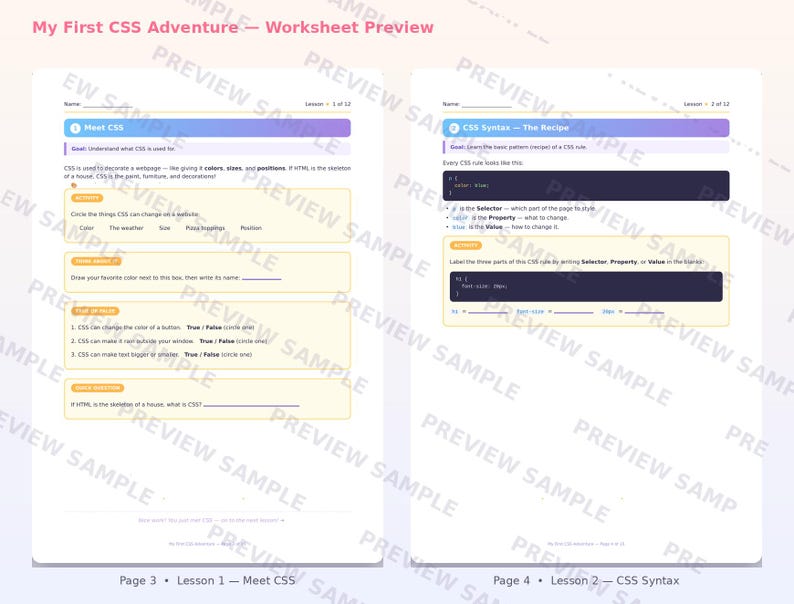 CSS for Beginners Worksheet | Coding Printable | Learn HTML/CSS Basics | Beginner Web Design Activity | Instant Digital Download image 3