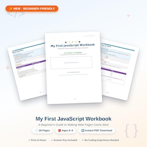Beginner JavaScript Workbook— 34 Printable Pages + Answer Key