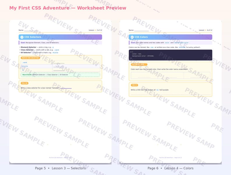 CSS for Beginners Worksheet | Coding Printable | Learn HTML/CSS Basics | Beginner Web Design Activity | Instant Digital Download image 4