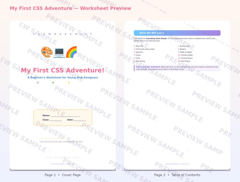 CSS for Beginners Worksheet | Coding Printable | Learn HTML/CSS Basics | Beginner Web Design Activity | Instant Digital Download image 2