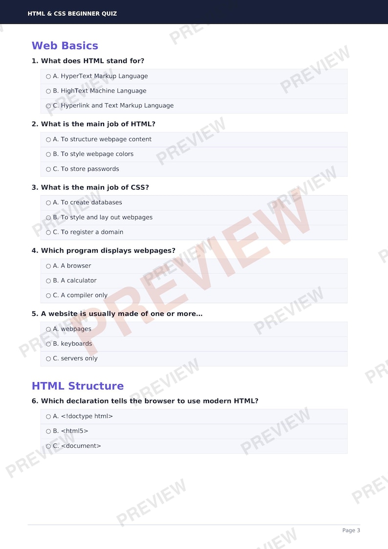 Cahier d'exercices HTML et CSS pour débutants | 88 questions, corrigé ...