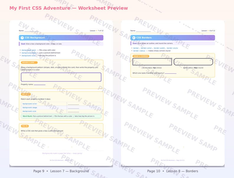 CSS for Beginners Worksheet | Coding Printable | Learn HTML/CSS Basics | Beginner Web Design Activity | Instant Digital Download image 6