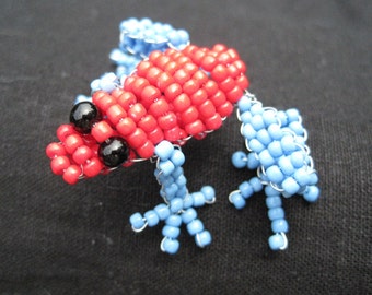 Strawberry Poison Dart Frog Beaded Sculpture