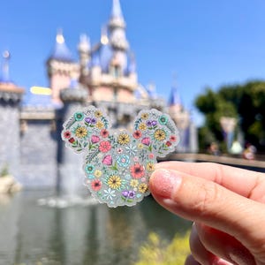 Floral Mickey Head Sticker Disney Stickers Water Bottle Transparent Cell Phone Case Lap top Helmet Sticker Planner Note Pad Minnie Flowers
