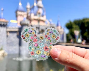 Floral Mickey Head Sticker Disney Stickers Water Bottle Transparent Cell Phone Case Lap top Helmet Sticker Planner Note Pad Minnie Flowers