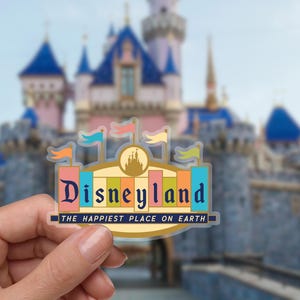 Disneyland flag sign Sticker, Disney Stickers Water Bottle Transparent Cell Phone Case Lap top Planner Note Pad gift waterproof
