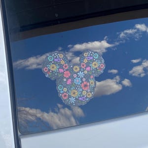 Floral Mickey Head Sticker Disney Sticker, car sticker, waterproof, weatherproof, Disney gift, laptop sticker, Disneyland, transparent
