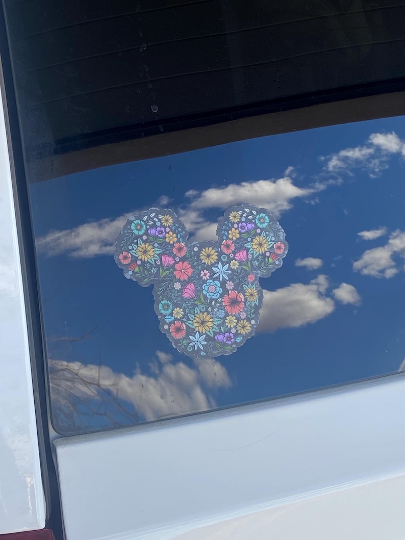 Floral Mickey Head Sticker Disney Sticker, Car Sticker, Waterproof ...