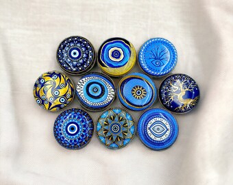 Nazar Desenli Métal Kutu Mum Ve Hediyelik Kutusu 7,3x3,5cm 50 Adet