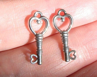 Sterling Silver Heart Key Charm Sterling Silver Key Charm 17mm X 7mm Sterling Silver Key Pendant Key Jewelry Sterling Silver Charm