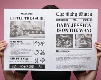 Newspaper baby announcement | Newspaper pregnancy announcement | Pregnancy announcement newspaper | Newspaper baby shower | Canva Editable