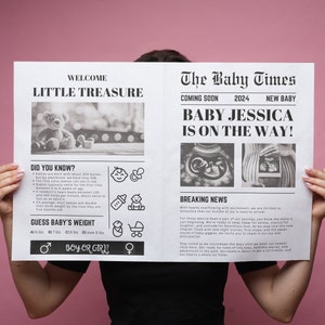 Newspaper baby announcement | Newspaper pregnancy announcement | Pregnancy announcement newspaper | Newspaper baby shower | Canva Editable