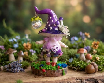 Witchy Mushroom Keychain & Figurine, Cottagecore Fairy Doll, Clay Art Statue, Whimsical Forest Sprite Bag Charm, Goblincore Gift for Her