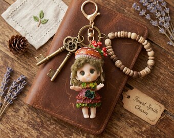 Llavero Cottagecore Mushroom Girl, colgante para bolso Fairycore Forest Sprite, muñeca Zakka Woodland Fairy, muñeca de arte hecha a mano, accesorio Cottagecore