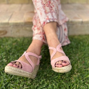 Ysbel Suede Wedge Espadrilles 7cm & 2.5cm Platform, Handmade in Spain, Gel Plus Insole, Buckle Closure