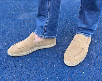 Only U.S. | Handmade Men's Beige Suede Loafers – Comfortable Slip-On Shoes, Free US Shipping & Duties Included, Premium Leather Lining.