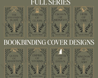 Throne of Glass GANZE SERIE Buchbindebuchumschlag PNGs - Vorder-, Rücken- und Rückendesign | Druckbare Transparent Dateien für DIY Rebind