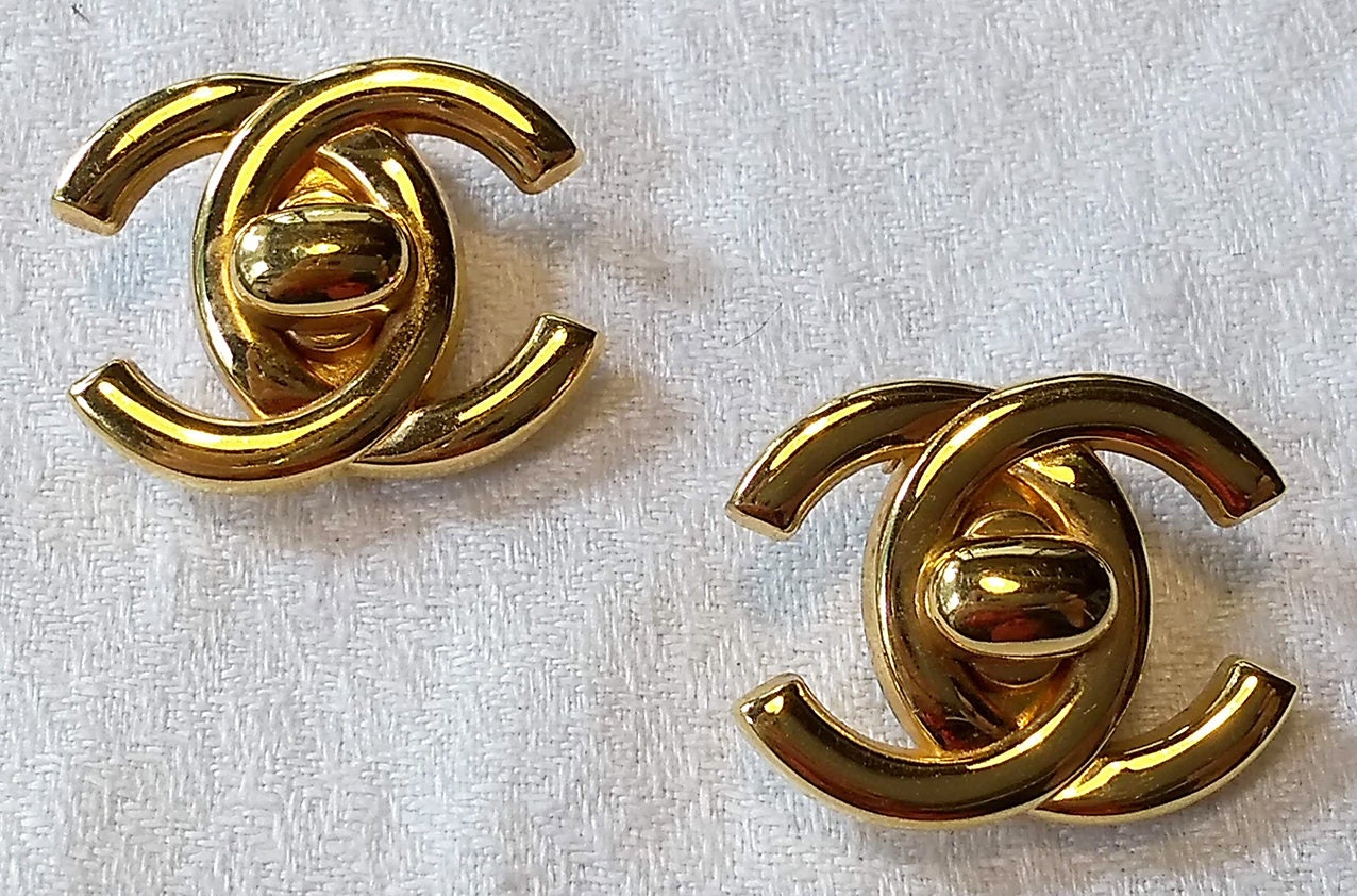 Chanel - Gold Crystal 'CC' Turnlock Earrings Large