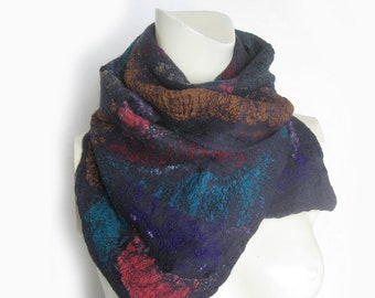 Felted Scarf, Shoulder shawl, Wool Silk Scarflet, Nuno Felted Silk Scarflet, Ruffled Silk Neck Warmer, Spring Scarf