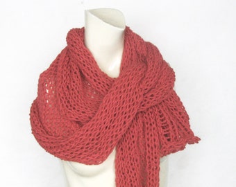 Scarf, Knitted Scarf, Coral Spring Summer Wrap