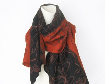 Scarf, Felted Wool Shawl, Thin Winter Wrap