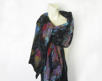 Scarf, Silk Wool Wrap, Evening Shawl, Nuno Felt Scarf, Thin Merino Wool and Silk Shawl