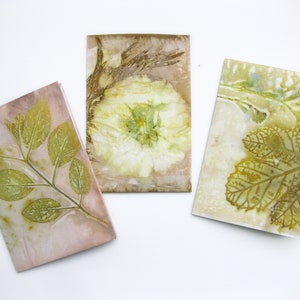 Ensemble de cartes de voeux imprimées écologiques faites à la main - Modèles uniques de jardins locaux - Ensemble de 3 avec double page intérieure - Prêt à être expédié