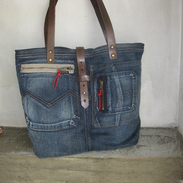 Denim Tote Bag, Denim Hobo Bag, Denim Side Bag, Recycled Handbag, Shoulder Bag, Vintage Denim Bag, Jeans Handbag, Boho Bag, Borse In Jeans