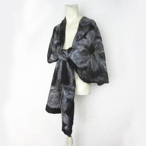 Scarf, Wrap, Shawl, Evening Shawl, Cotton Wool Wrap, Spring Shawl, Merino Wool and Cotton Gauze Shawl, Nuno Felt, Black Gray 画像 6