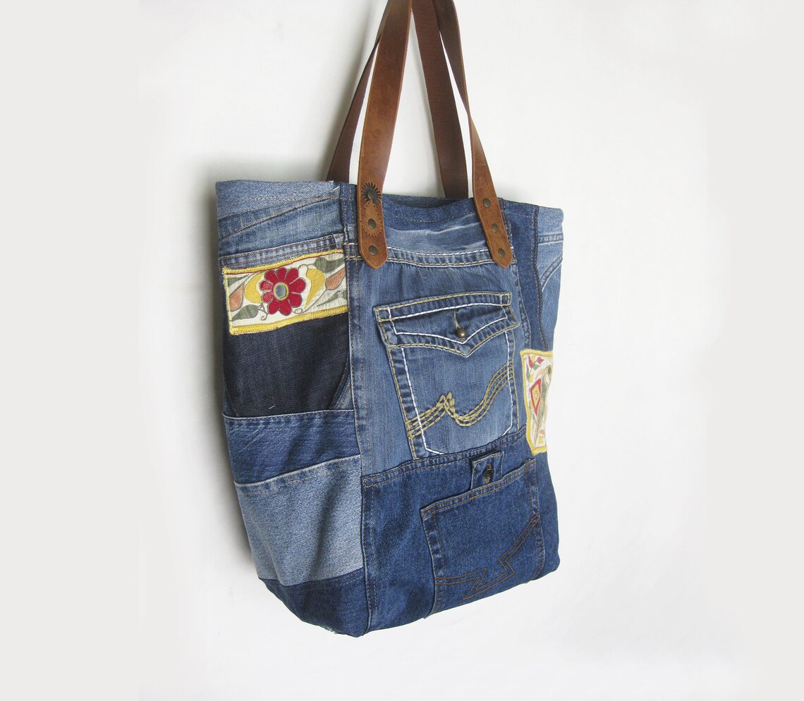 Jeans Bag Denim Market Bag Recycled Jeans Tote Bag | Etsy