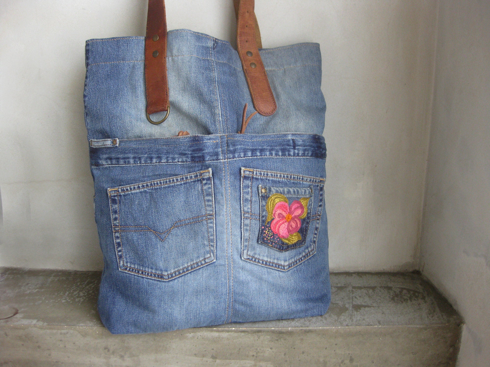 Jeans Bag Blue Tote Bag Weekender Bag Recycled Bag Denim - Etsy
