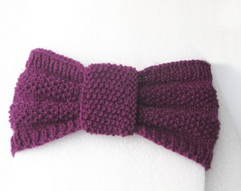 Purple Hand Knitted Headband, Merino Wool Ear Warmer