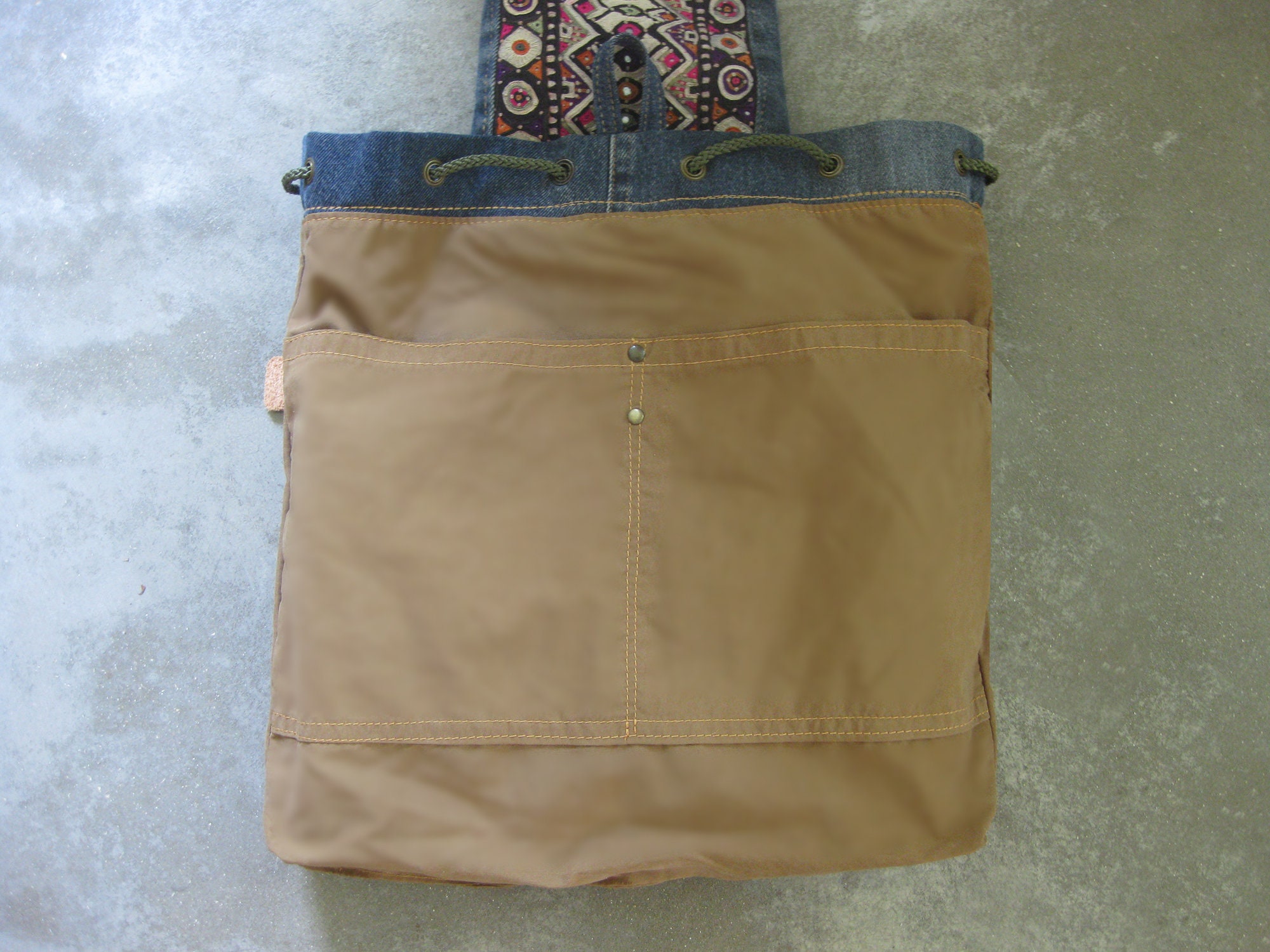 【ａｅａｅ】OUT POCKET DENIM BACKPACK Backpack, Jeans Rucksack, Recycled Denim Bag, Campus Bag