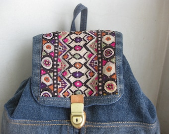【ａｅａｅ】OUT POCKET DENIM BACKPACK Backpack, Jeans Rucksack, Recycled Denim Bag, Campus Bag
