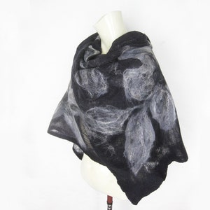 Scarf, Wrap, Shawl, Evening Shawl, Cotton Wool Wrap, Spring Shawl, Merino Wool and Cotton Gauze Shawl, Nuno Felt, Black Gray 画像 5