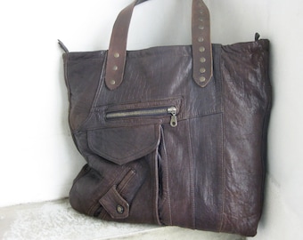 Shoulder Bag, Leather Tote Bag, Upcycled Bag, Recycled Leather Bag, Brown Tote Bag, Top Handle Bag