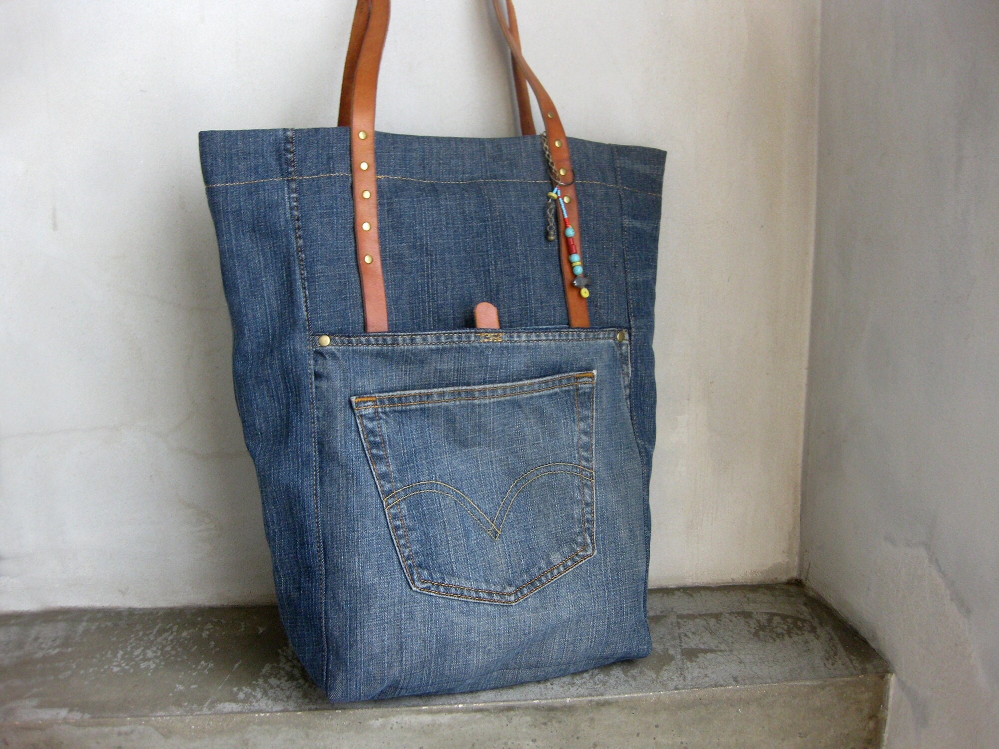 Denim Blue Leather Box Handbag Personalised Leather Handbag 
