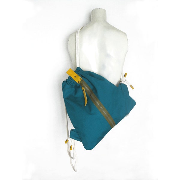 Backpack Drawstring Turquoise-Blue Aquamarine Canvas Cinch Sack