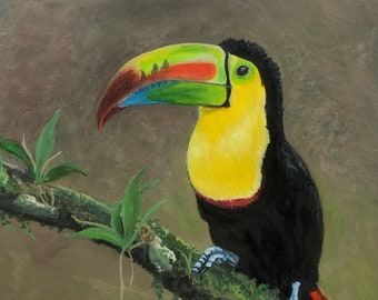 Bird Painting - Watercolor of a Keel Billed Toucan