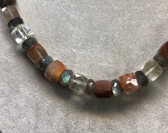 Necklace of Red Rutile Quartz and Labradorite