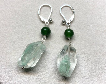 Earrings of Phantom Quartz and Jade