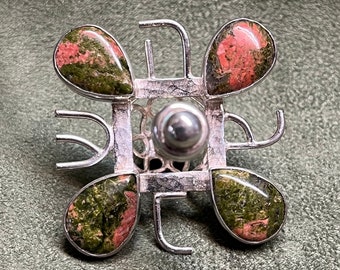 Unakite Dreidel, Silver Dreidel with Unakite Cabochons