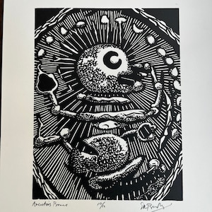 Les os de l&#39;ancêtre - Linogravure, impression noir et blanc