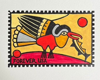 Lino  cut Print - Nazca Series - hand colored Condor