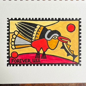 Lino  cut Print - Nazca Series - hand colored Condor